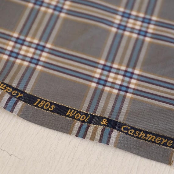 Plaid worsted wool fabric by the yard
