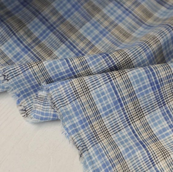 Plaid linen fabric by the yard