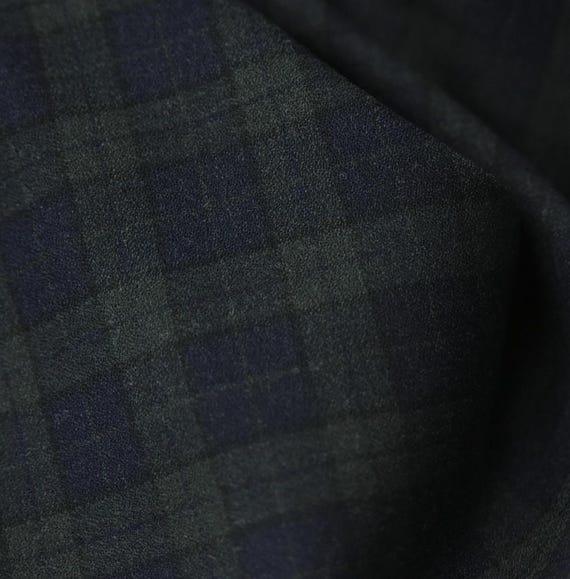 Plaid Crepe Worsted Wool fabric by the yard