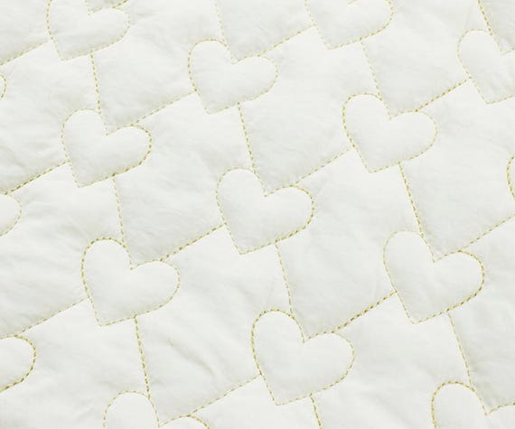 Heart Embroidered Textured quilted padded fabric by the yard