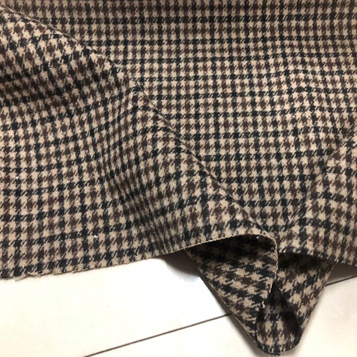 Houndstooth Plaid Wool fabric woolen fabric by the yard Etsy