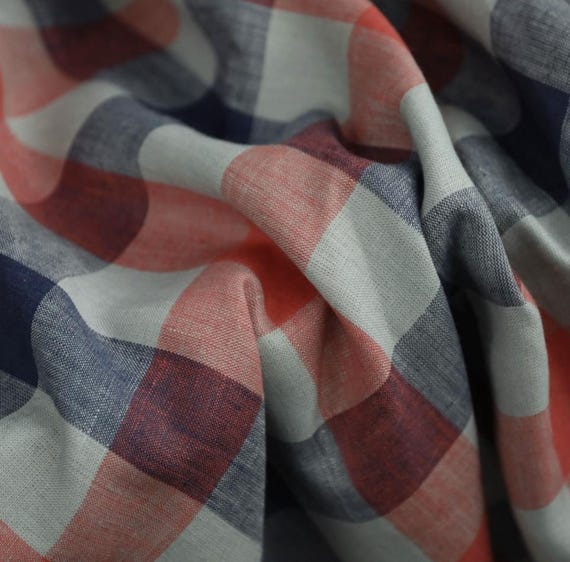 Plaid linen fabric by the yard