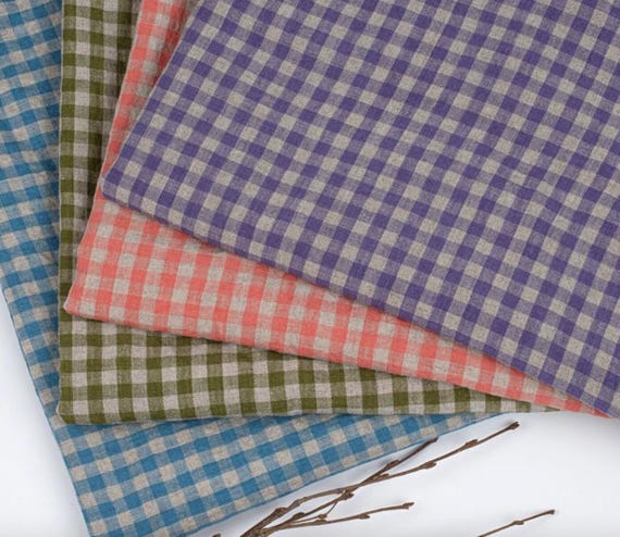 Plaid linen fabric by the yard