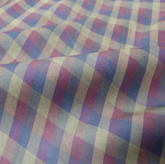 Gambiered Plaid Tussah silk fabric by the yard