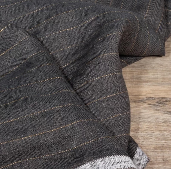 Herringbone Striped linen fabric by the yard
