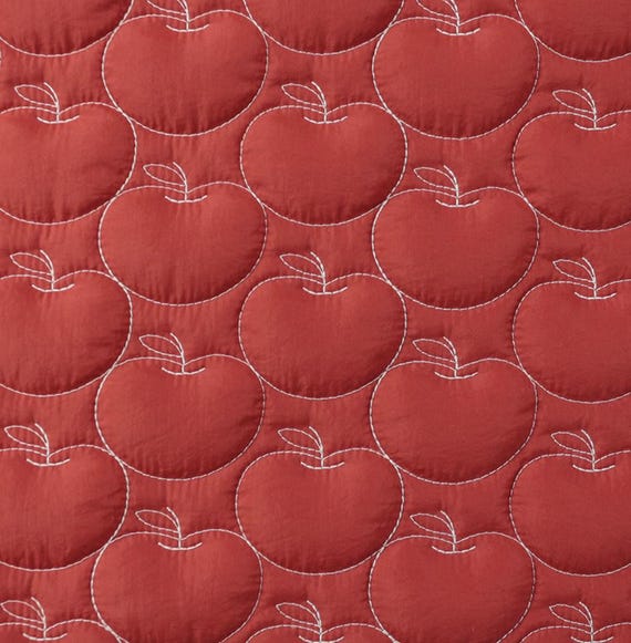 Apple Embroidered Textured quilted padded fabric by the yard