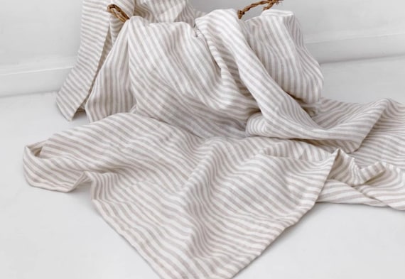 Extra Wide Striped Linen Fabric by the yard for Bedding Duvet Sheets Garments 110'' Wide