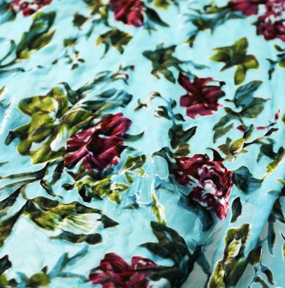 Floral Silk velvet fabric by the yard
