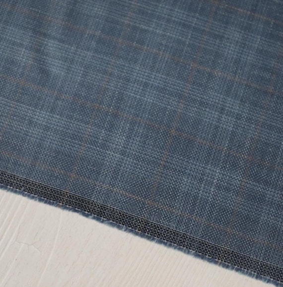 Plaid worsted wool linen wool fabric by the yard