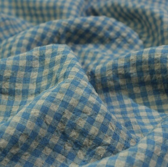 Plaid linen fabric grid gingham checkered linen fabric by the yard