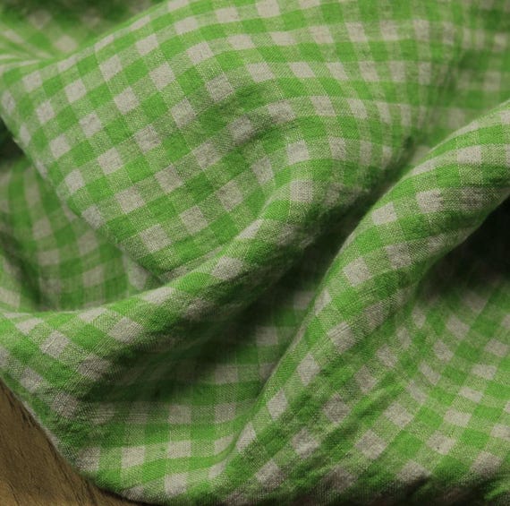 Plaid linen fabric grid gingham checkered linen fabric by the yard