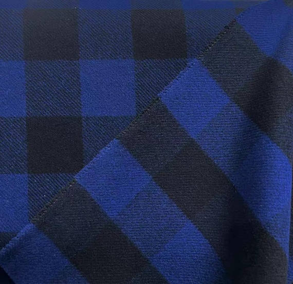 Black and Blue Plaid Wool fabric by the yard