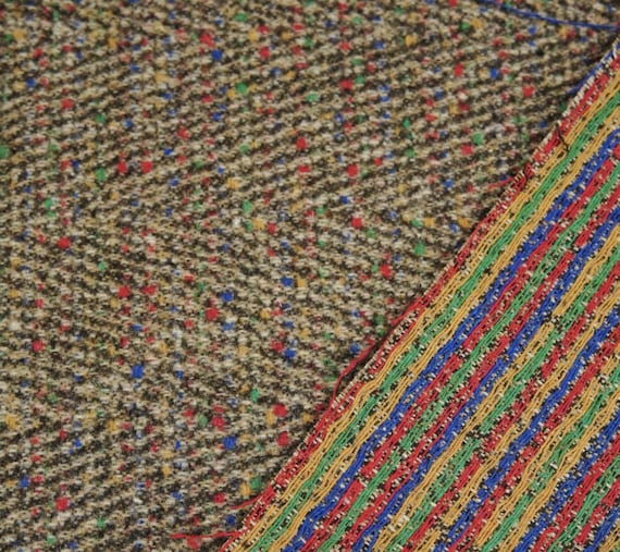 Colorful Specks Herringbone wool fabric by the yard