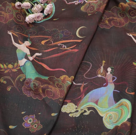 Print ramie fabric by the yard for blouses, dresses,  skirts, clothes fabric