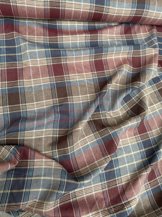Plaid linen fabric by the yard