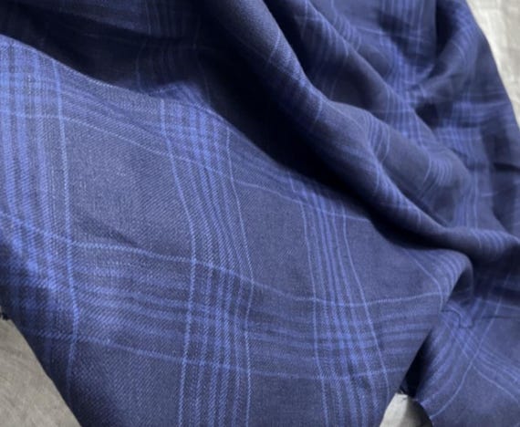 Plaid linen fabric by the yard
