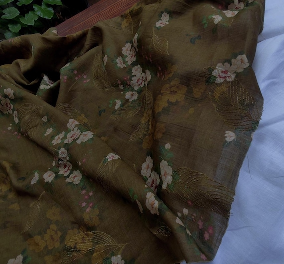 Embroidery Print ramie fabric by the yard