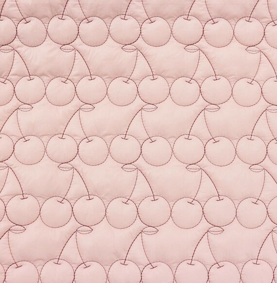 Cherry Embroidered Textured quilted padded fabric by the yard