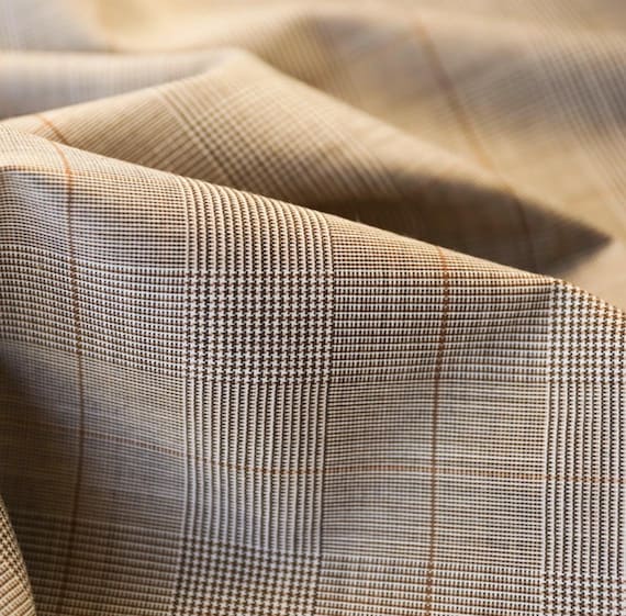 Plaid worsted wool fabric, grid gingham checkered wool fabric by the yard