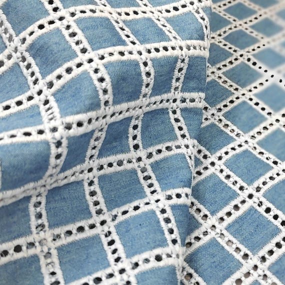 Denim Embroidery fabric, Palid Cotton Embroidery Fabric, Cutout fabric Sold by Meter