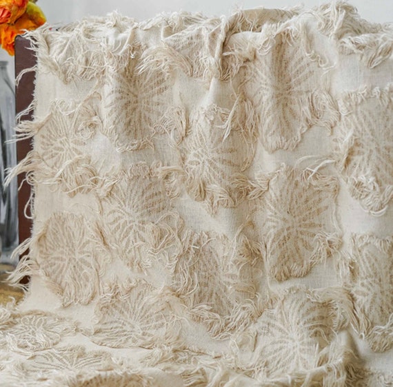 Jacquard linen cotton fabric by the yard