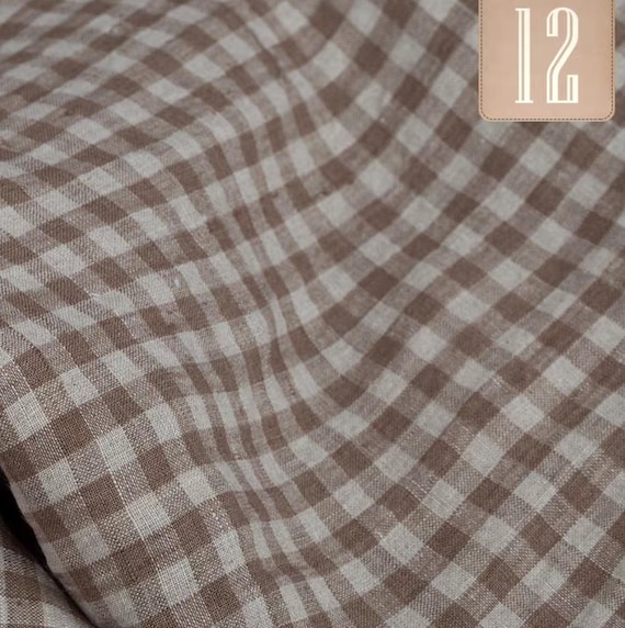 Plaid linen fabric by the yard