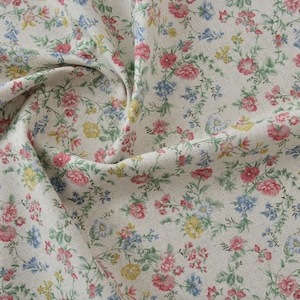 Print floral linen cotton fabric by the yard