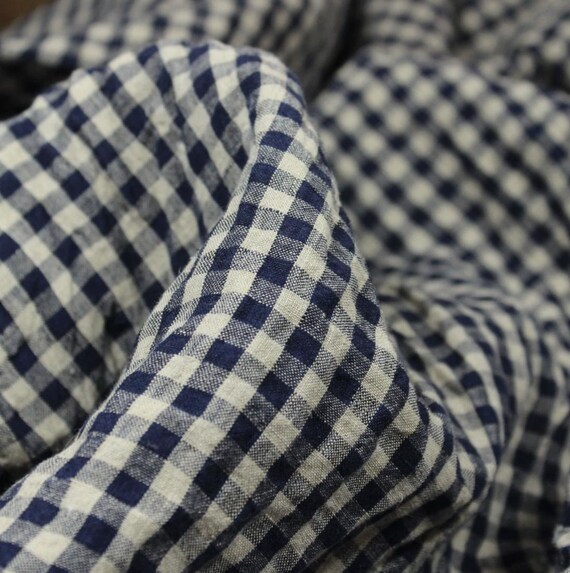Plaid linen fabric grid gingham checkered linen fabric by the yard