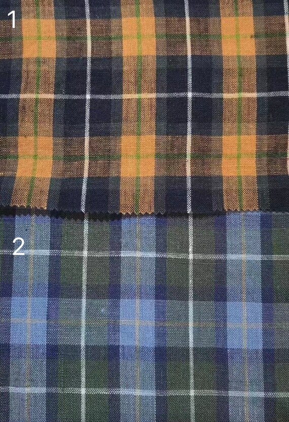 Plaid linen fabric, Grid linen fabric, Checkered linen fabric, Gingham linen fabric by the yard