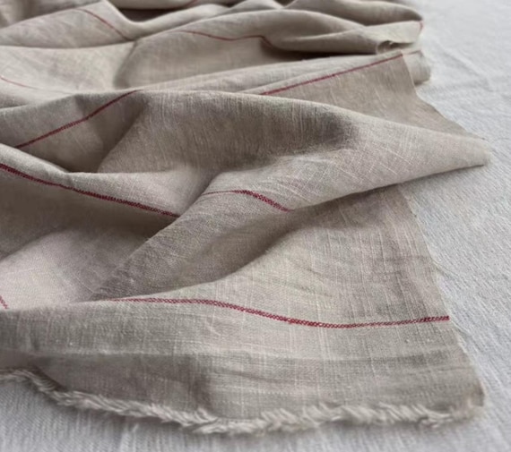 Striped linen fabric by the yard