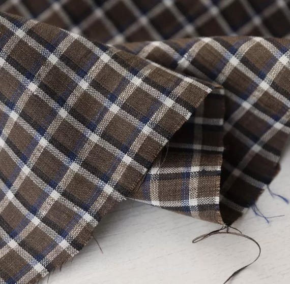 Plaid linen fabric by the yard