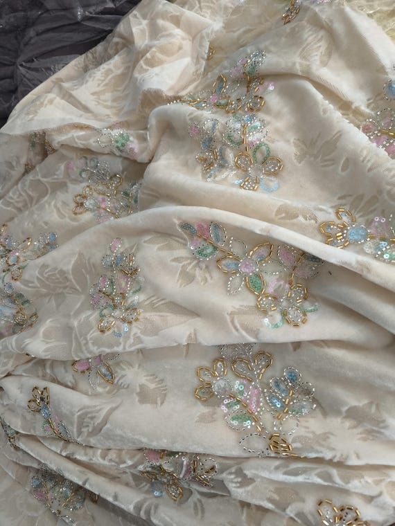 Sequin Beaded Embroidery velvet fabric by the yard