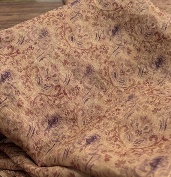 Print floral linen fabric by the yard