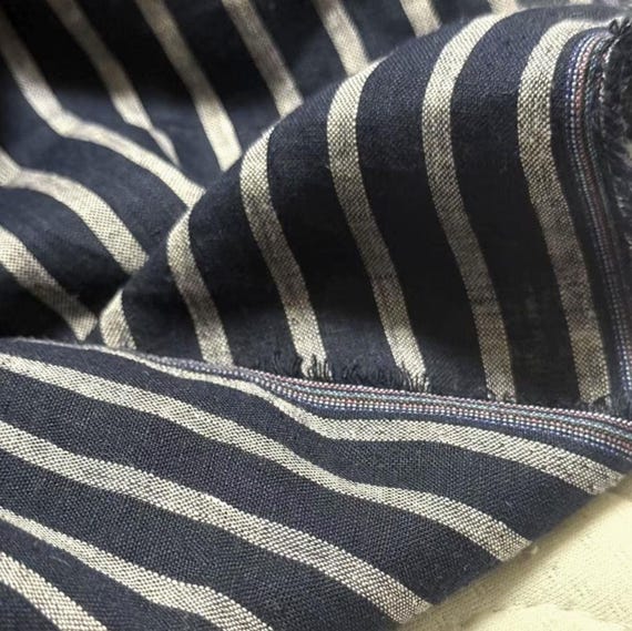 Striped linen fabric by the yard