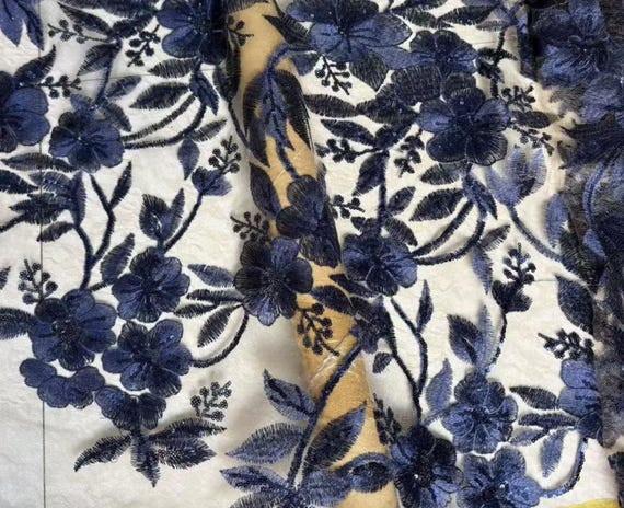 Embroidery flowers lace fabric by the yard