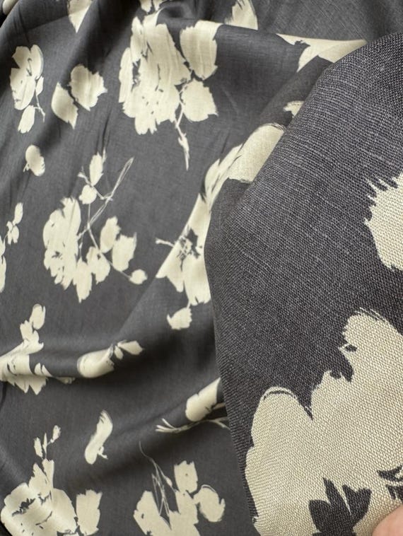 Print floral linen fabric by the yard