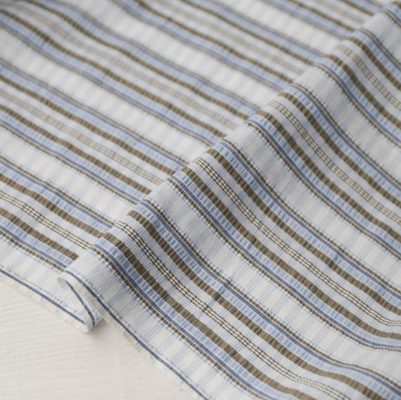 Seersucker striped fabric, Textured cotton fabric by the yard