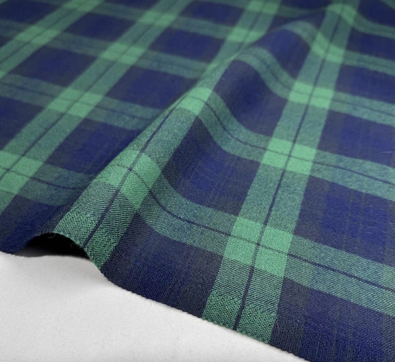 Plaid worsted wool fabric by the yard
