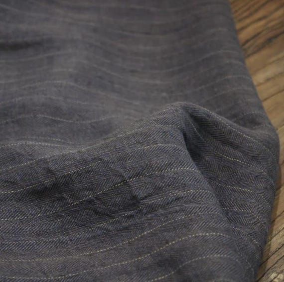 Striped linen fabric by the yard, Herringbone linen fabric