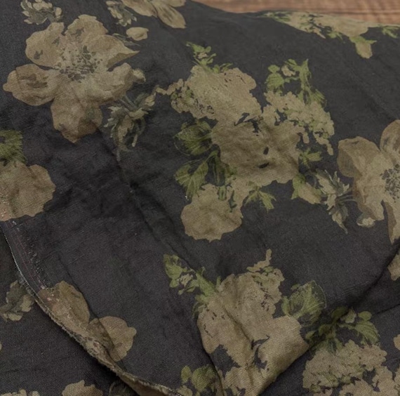 Print floral linen fabric by the yard