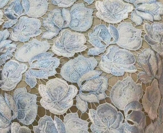 Embroidery flowers lace fabric by the yard