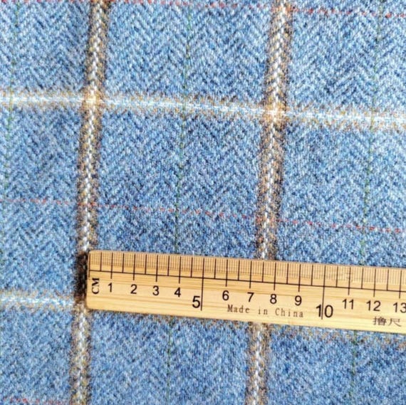 Herringbone Plaid Wool fabric by the yard