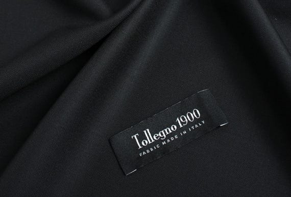 Italian fabric, Black Worsted Wool fabric by the yard