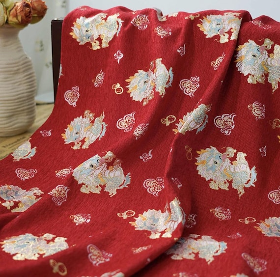 Multi Color Options Dragon Jacquard brocade fabric by the yard