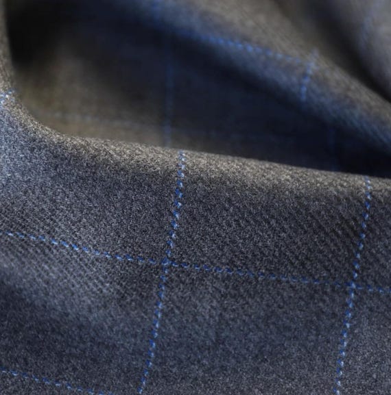 Grey Plaid wool fabric by the yard