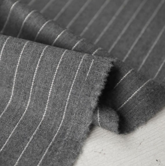 Grey Striped Worsted Wool fabric by the yard