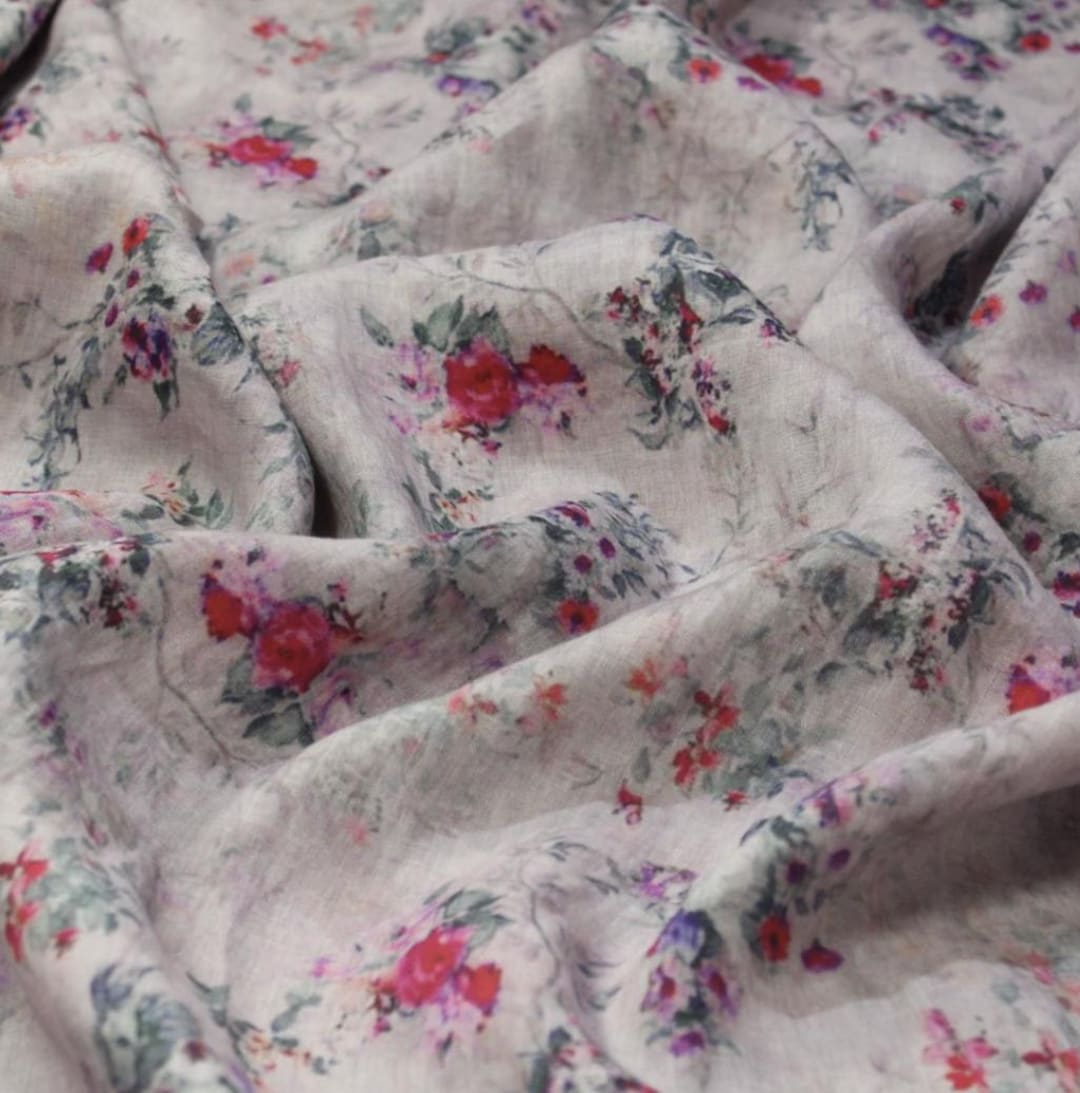 Print Floral Linen Fabric by the Yard - Etsy