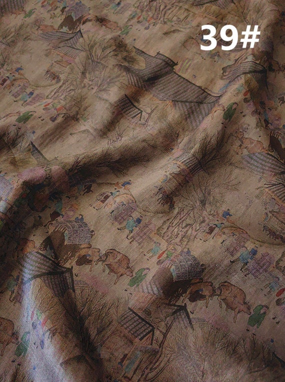 Print floral linen fabric by the yard