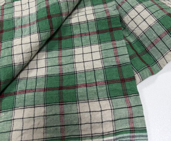 Plaid linen fabric by the yard