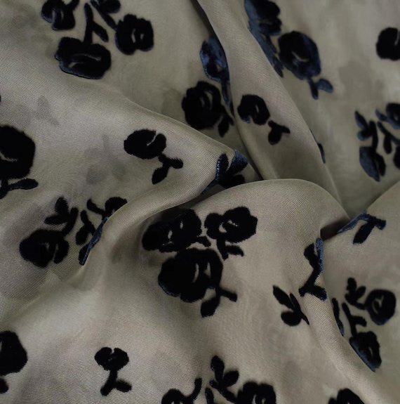 Floral velvet silk fabric by the yard